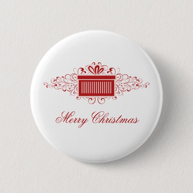 Holiday Swirls Present Button, Red 2 Inch Round Button (Front)