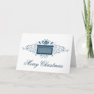 Holiday Swirls Present Christmas Card, Blue