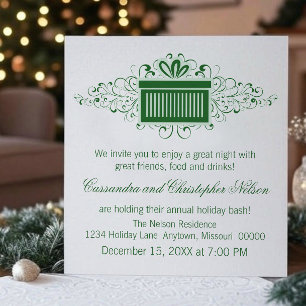 Holiday Swirls Present Christmas Party, Green Invitation