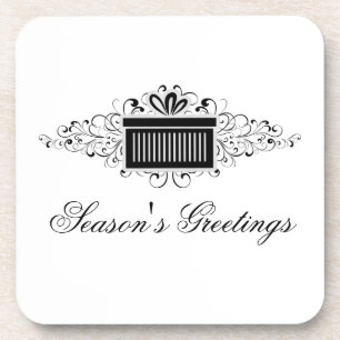 Holiday Swirls Present Coaster Set, Black