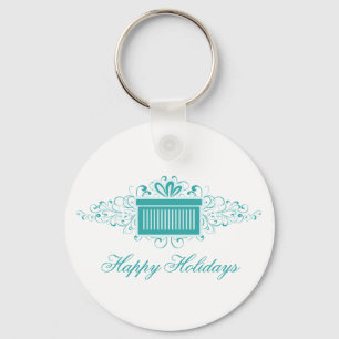 Holiday Swirls Present Keychain, Aqua Keychain