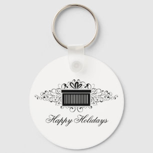 Holiday Swirls Present Keychain, Black Keychain
