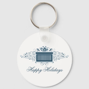 Holiday Swirls Present Keychain, Blue Keychain