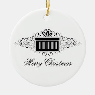 Holiday Swirls Present Ornament, Black Ceramic Ornament