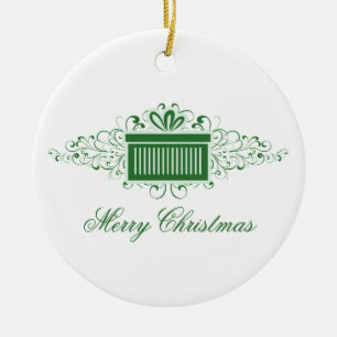 Holiday Swirls Present Ornament, Green Ceramic Ornament