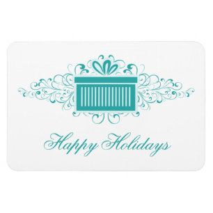 Holiday Swirls Present Rectangle Magnet, Aqua Magnet