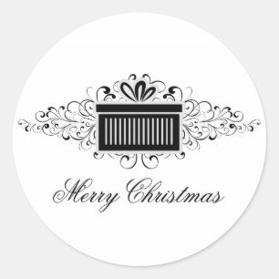 Holiday Swirls Present Stickers, Black Classic Round Sticker