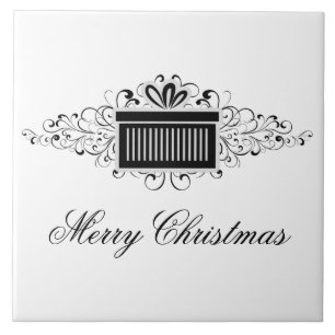Holiday Swirls Present Tile, Black Tile
