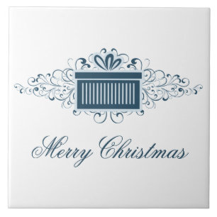 Holiday Swirls Present Tile, Blue Tile