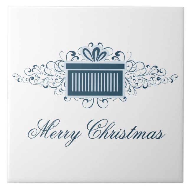 Holiday Swirls Present Tile, Blue Tile (Front)