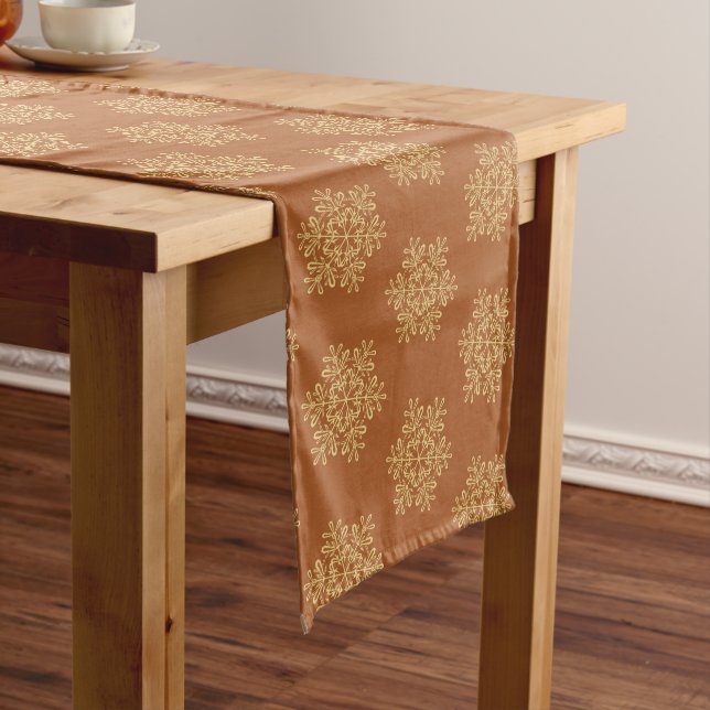 Holiday Table Runner-Gold Snowflakes Medium Table Runner (In Situ)