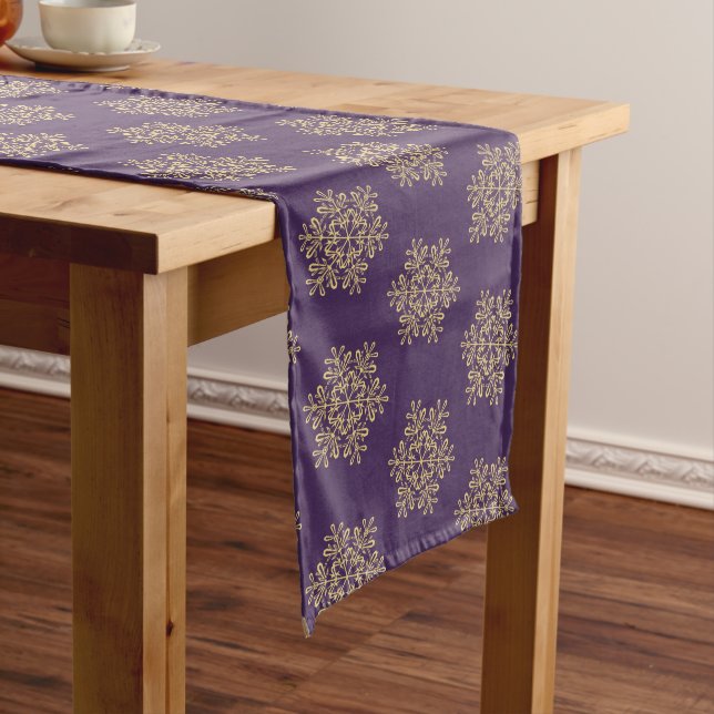Holiday Table Runner-Gold Snowflakes Medium Table Runner (In Situ)