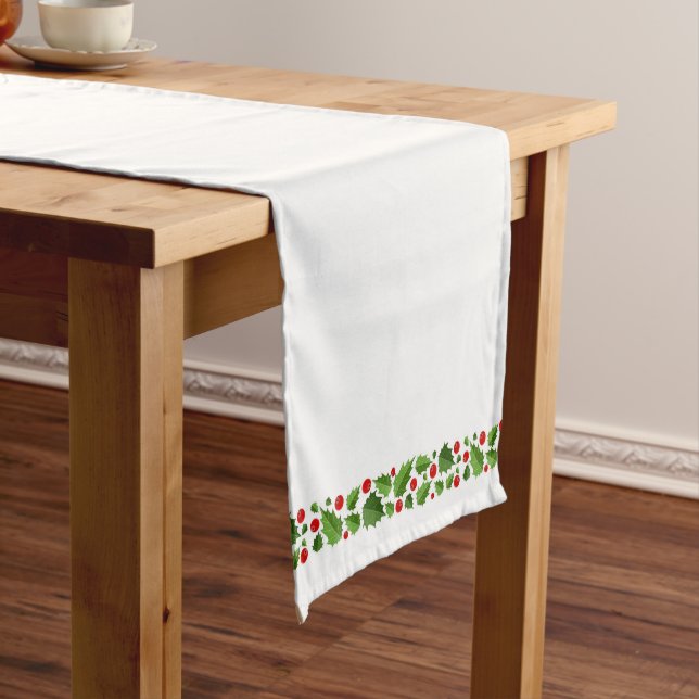 Holiday Table Runner-Holly Garland Short Table Run Short Table Runner (In Situ)