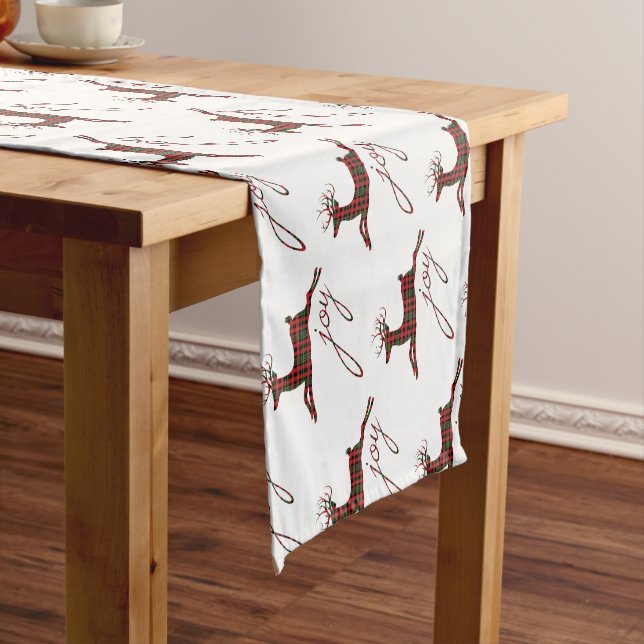 Holiday Table Runner-Plaid Reindeer Short Table Runner (In Situ)