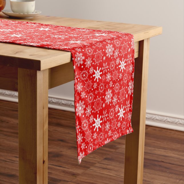 Holiday Table Runner-Red Snowflake Short  Short Ta Short Table Runner (In Situ)