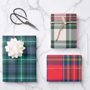Holiday Tartan Plaid Christmas Combo Festive  Wrapping Paper Sheet