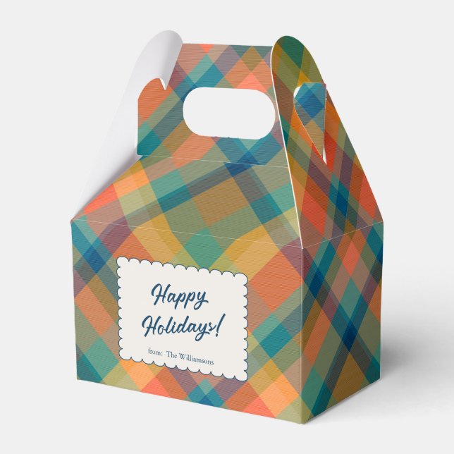 Holiday Tartan Plaid Festive Custom Name Christmas Favor Box (Front Side)