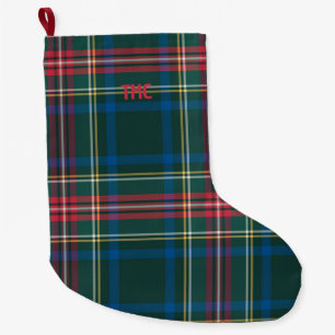 Holiday Tartan Plaid INITIALS Festive Classic Chic Large Christmas Stocking