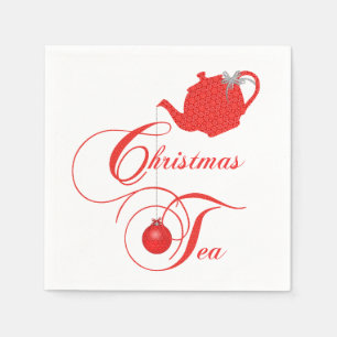 Holiday Tea Party Red Teapot Design Napkin