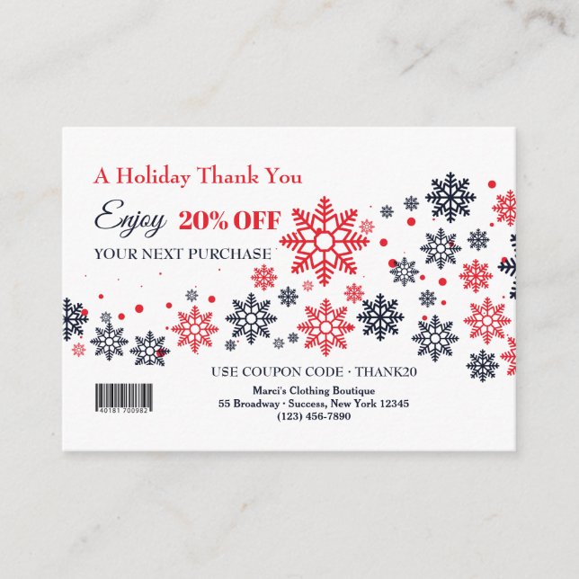 Holiday Thank You for your Patronage Promo Card (Front)