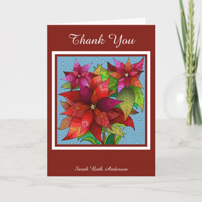 Holiday Thanks, Pointettias on Red; Personalized (Front)