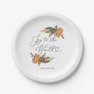 Holiday Theme Joy To The World Greenery Paper Plate