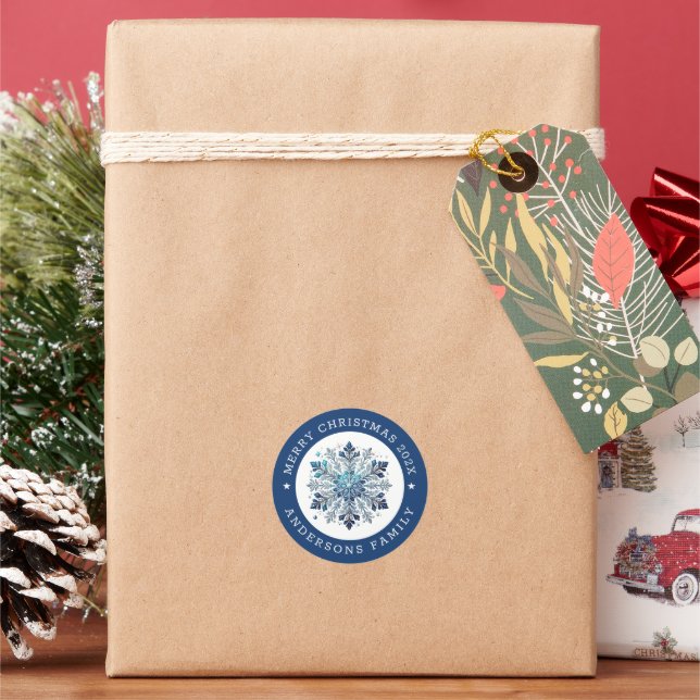 Holiday Theme Snowflake & Ice Cristals Classic Round Sticker (Holiday)