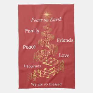 Holiday Themed Gold/Red Kitchen Towel