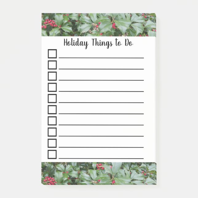 Holiday To Do List Holly leaves berries Post-it Notes (Front)