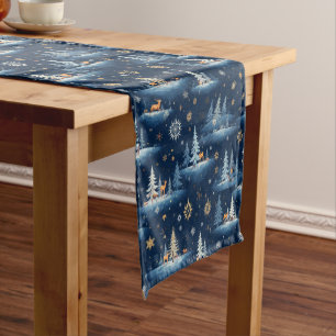 Holiday Toile, Trees Deer and Snowflakes  Short Table Runner