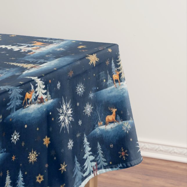 Holiday Toile, Trees Deer and Snowflakes  Tablecloth (In Situ)