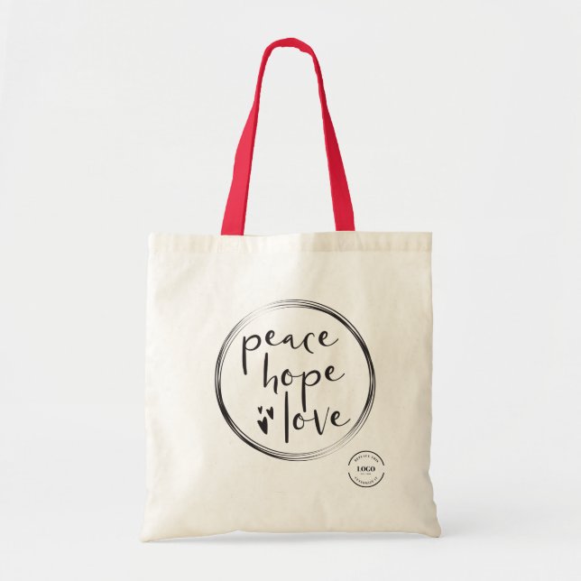 Holiday Tote Bag Add logo Peace hope love Xmas (Front)
