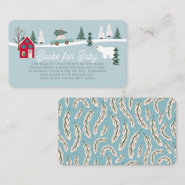 Holiday Town/Village Blue Baby Shower Book Request Enclosure Card (Front/Back)