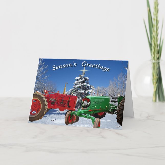 Holiday Tractors In Snow Greeting Cards (Front)
