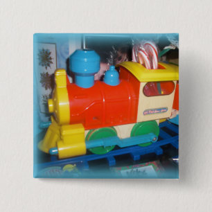 Holiday Train Square Button Christmas Pin