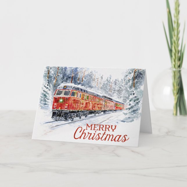 Holiday Train Through Snowy Woods Christmas Card (Front)