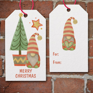 Holiday Tree Gold Star Gnome  Gift Tags