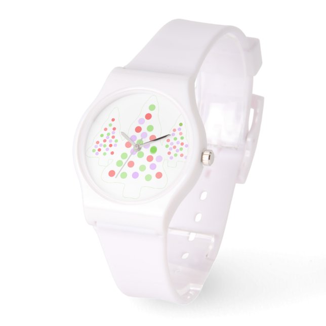 Holiday Tree Ornaments White Silicone Watch (Angle)