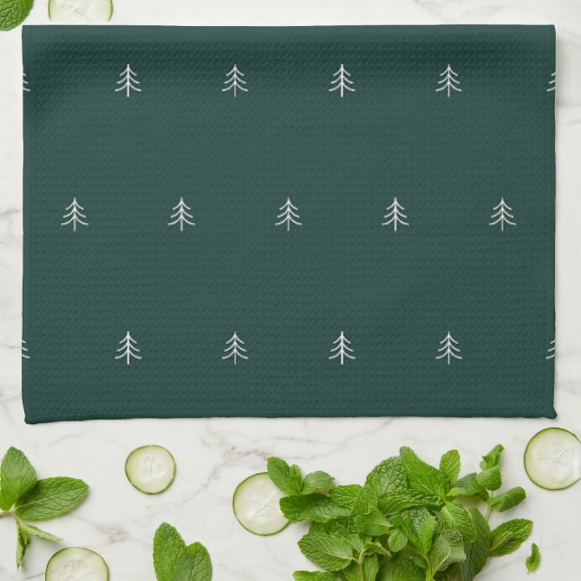 Holiday Tree Pattern on Evergreen Kitchen Towel (Folded)