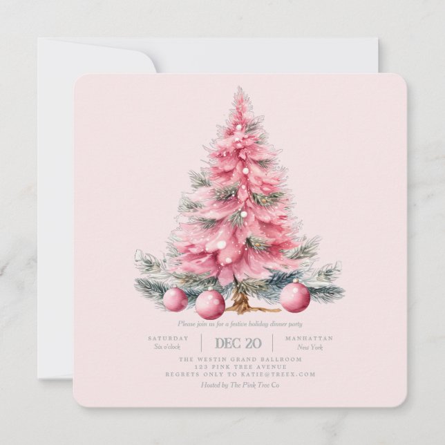 Holiday Tree Pink Diner Invitation (Devant)