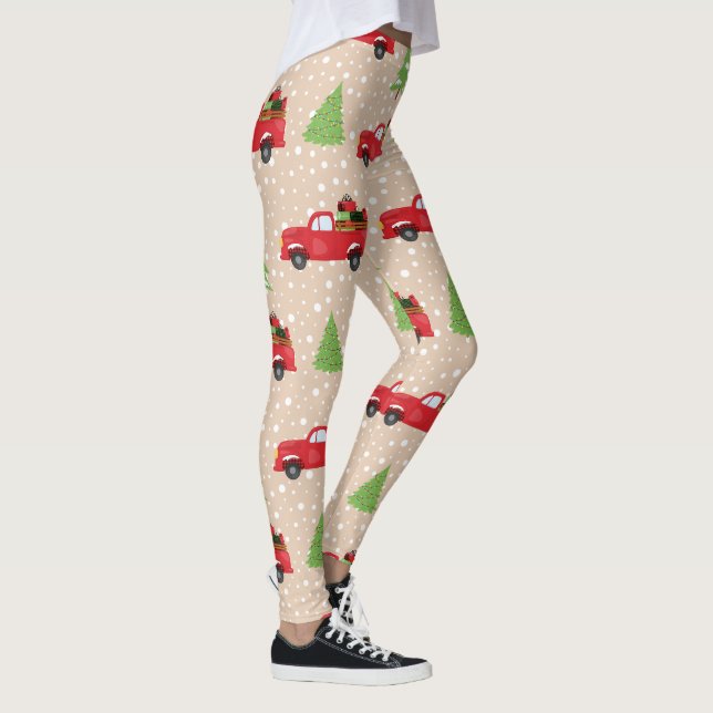 Holiday Tree with Vintage Truck Christmas Pattern  Leggings (Right)