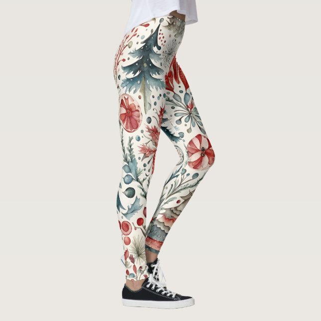 Holiday Trees Winter holiday whimsical design Leggings (Right)