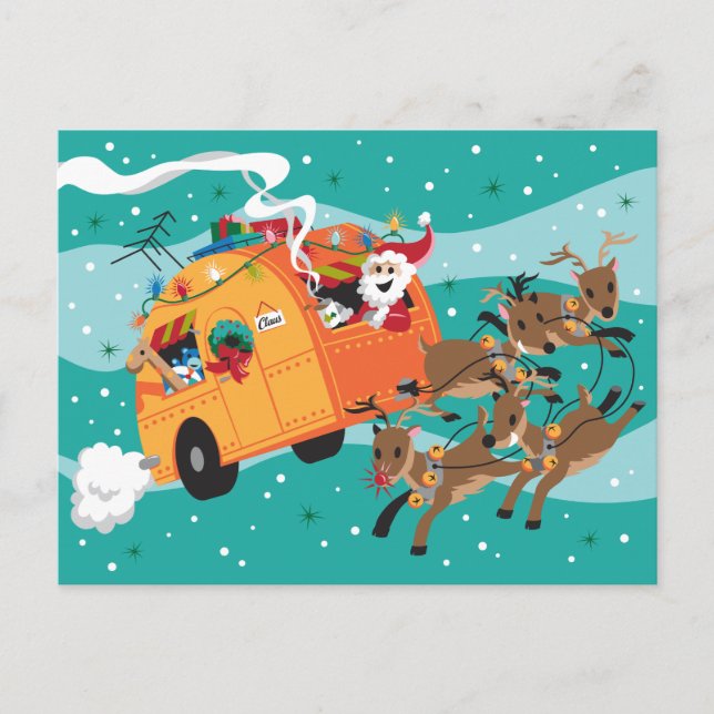 Holiday Trip Retro Christmas Postcard (Front)