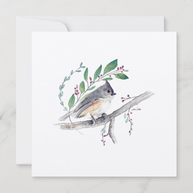 Holiday Tufted Titmouse Art Bird Card (Front)