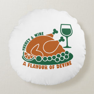 Holiday Turkey Meal Graphic for Food Fans Round Pillow