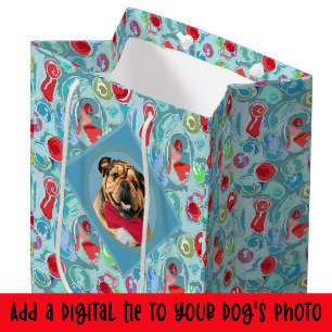 Holiday Turquoise Teal Your Dog w/Digital  Bow Tie Medium Gift Bag