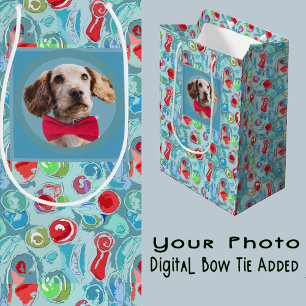 Holiday Turquoise Teal Your Dog w/Digital  Bow Tie Medium Gift Bag