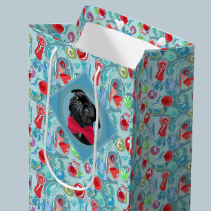 Holiday Turquoise Teal Your Dog w/Digital  Bow Tie Medium Gift Bag