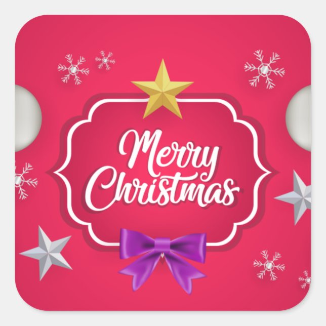 Holiday Typography trendy red glitter Christmas Sq Square Sticker (Front)