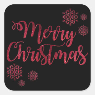 Holiday Typography trendy red glitter Christmas Square Sticker